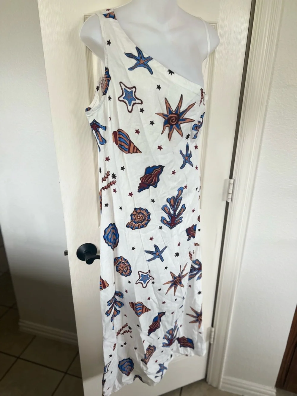 NWOT ONE-SHOULDER SEASHELL PRINT DRESS M - Picture 4 of 14